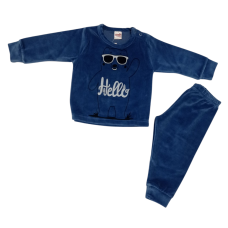 Minerva βρεφική πιτζάμα Hello βελούδινη (61571-228) BLUE COBALT